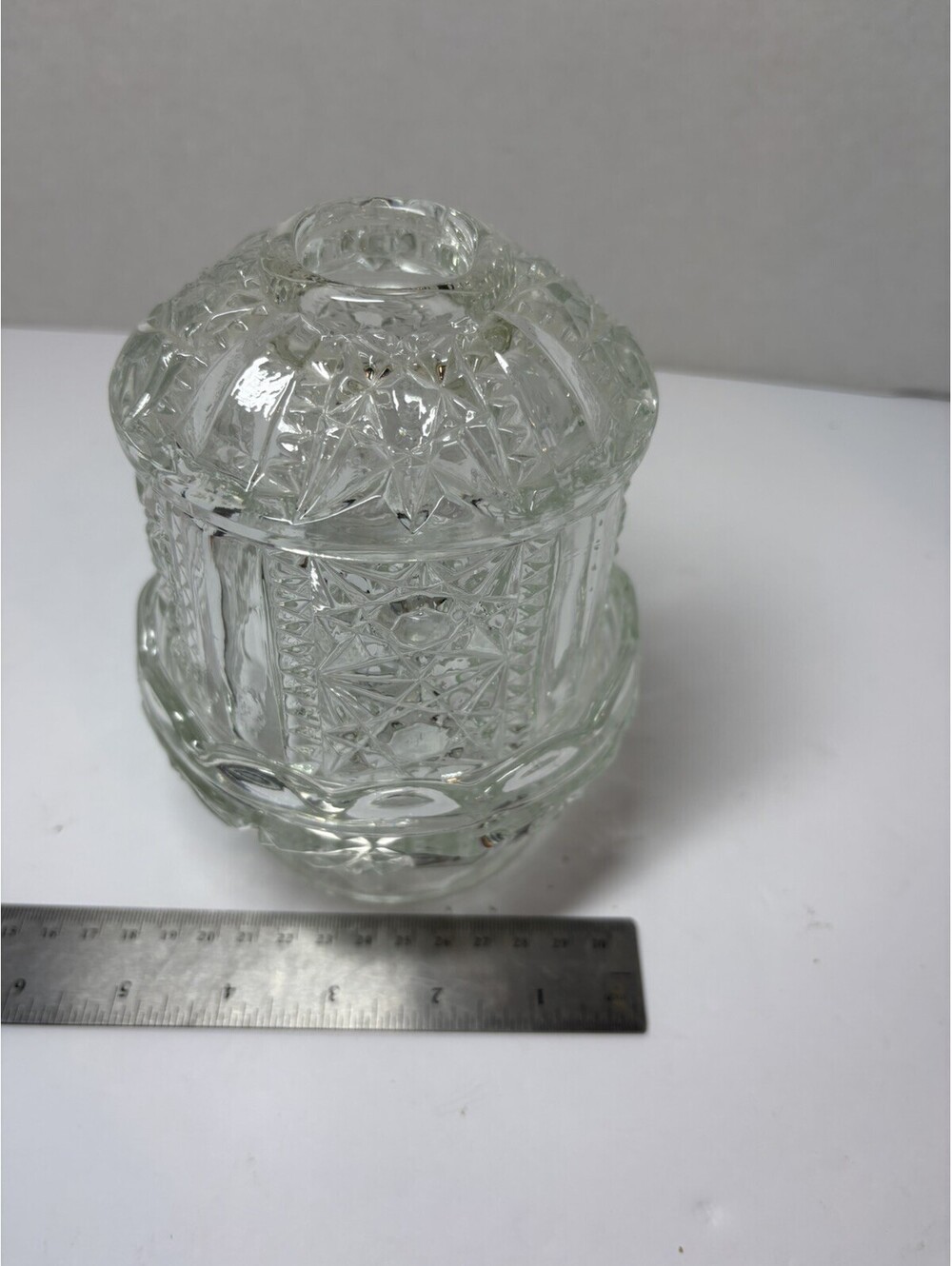 Indiana Glass Co. Clear Stars And Bars Fairy Lamp Candle Holder MCM Vintage - Picture 3 of 9